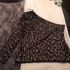 Black/Nude Sequin 1 Shoulder Dressy Top L